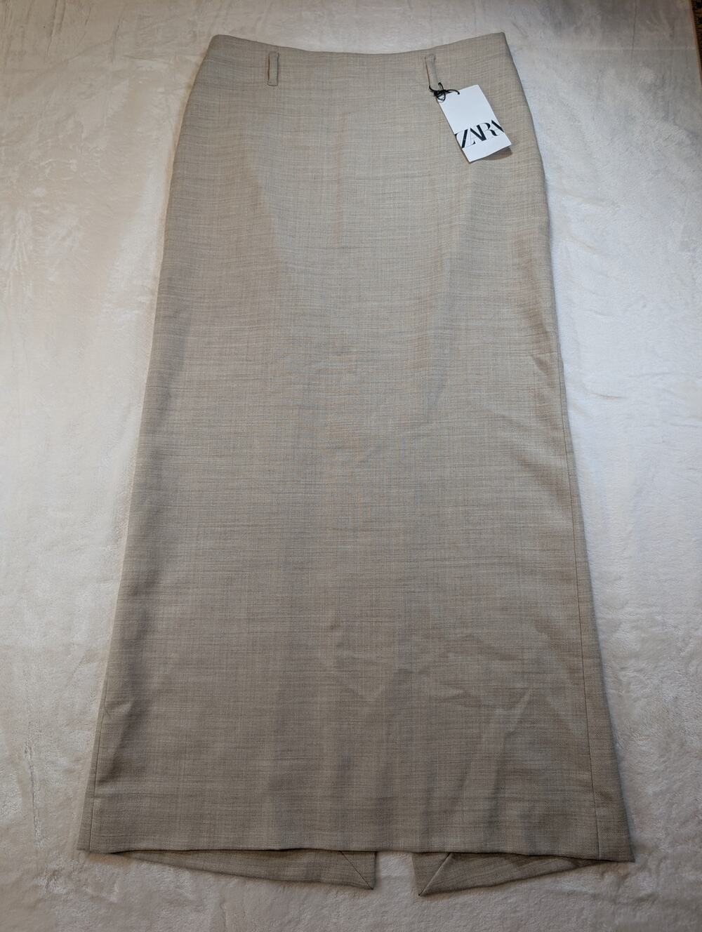 NWT Zara Linen Blend Maxi Skirt Beige Size M High Waist Straight MSRP $109